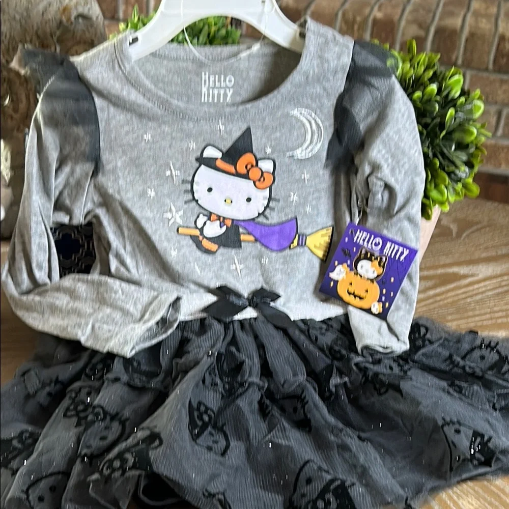 NWT! Hello Kitty Gray & Sparkly Black Tutu Halloween Witch Holiday Dress 2T